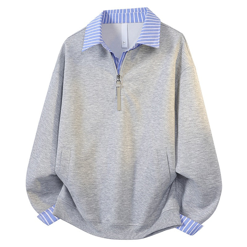 Damen Oversize-Sweatshirt mit Hemdkragen & Halbzip im Lagenlook Drune