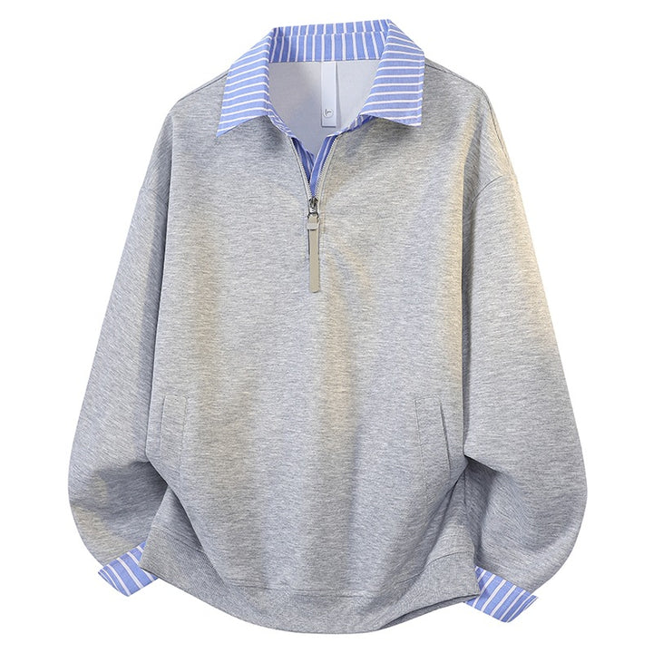 Damen Oversize-Sweatshirt mit Hemdkragen & Halbzip im Lagenlook Drune