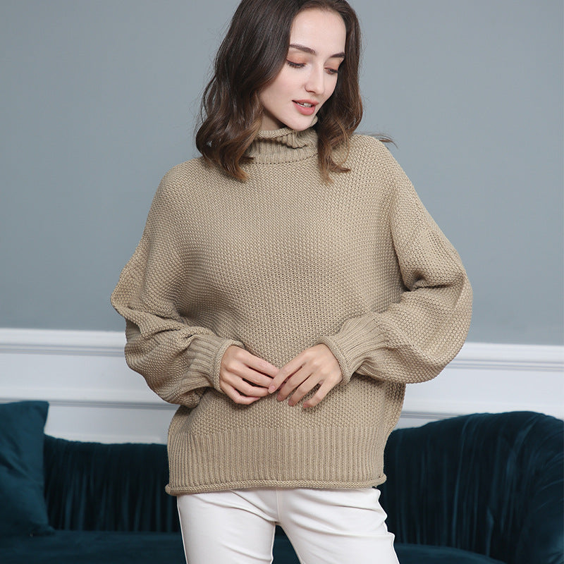 Damen Grobgestrickter Rollkragenpullover mit Ballonärmeln Drune