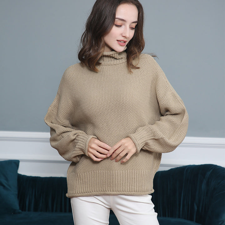 Damen Grobgestrickter Rollkragenpullover mit Ballonärmeln Drune
