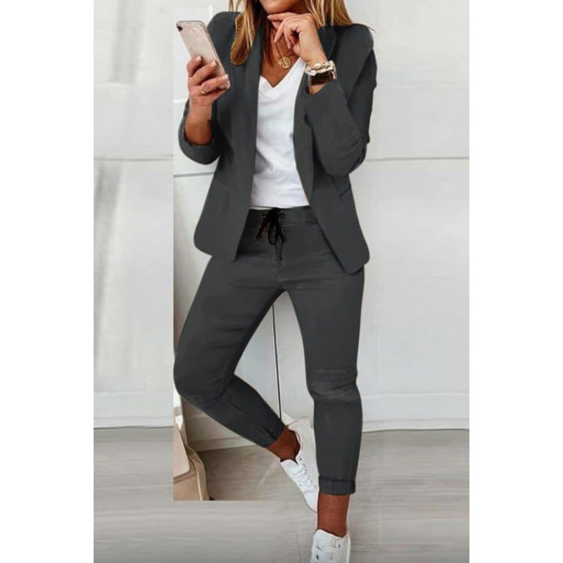 Damen Zweiteiliges Stretch-Jersey-Blazer-Set mit Kordelzug-Jogginghose Drune