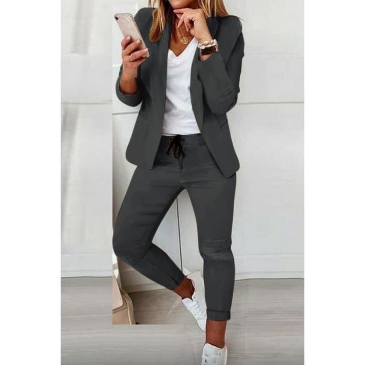 Damen Zweiteiliges Stretch-Jersey-Blazer-Set mit Kordelzug-Jogginghose Drune