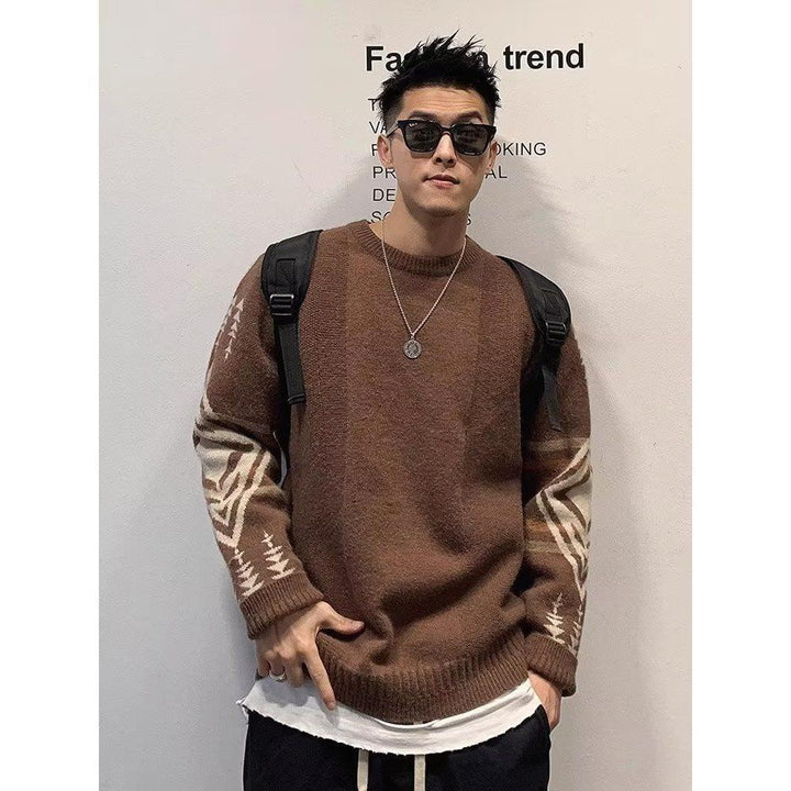 Herren Modischer Grobstrickpullover mit geometrischem Muster Drune