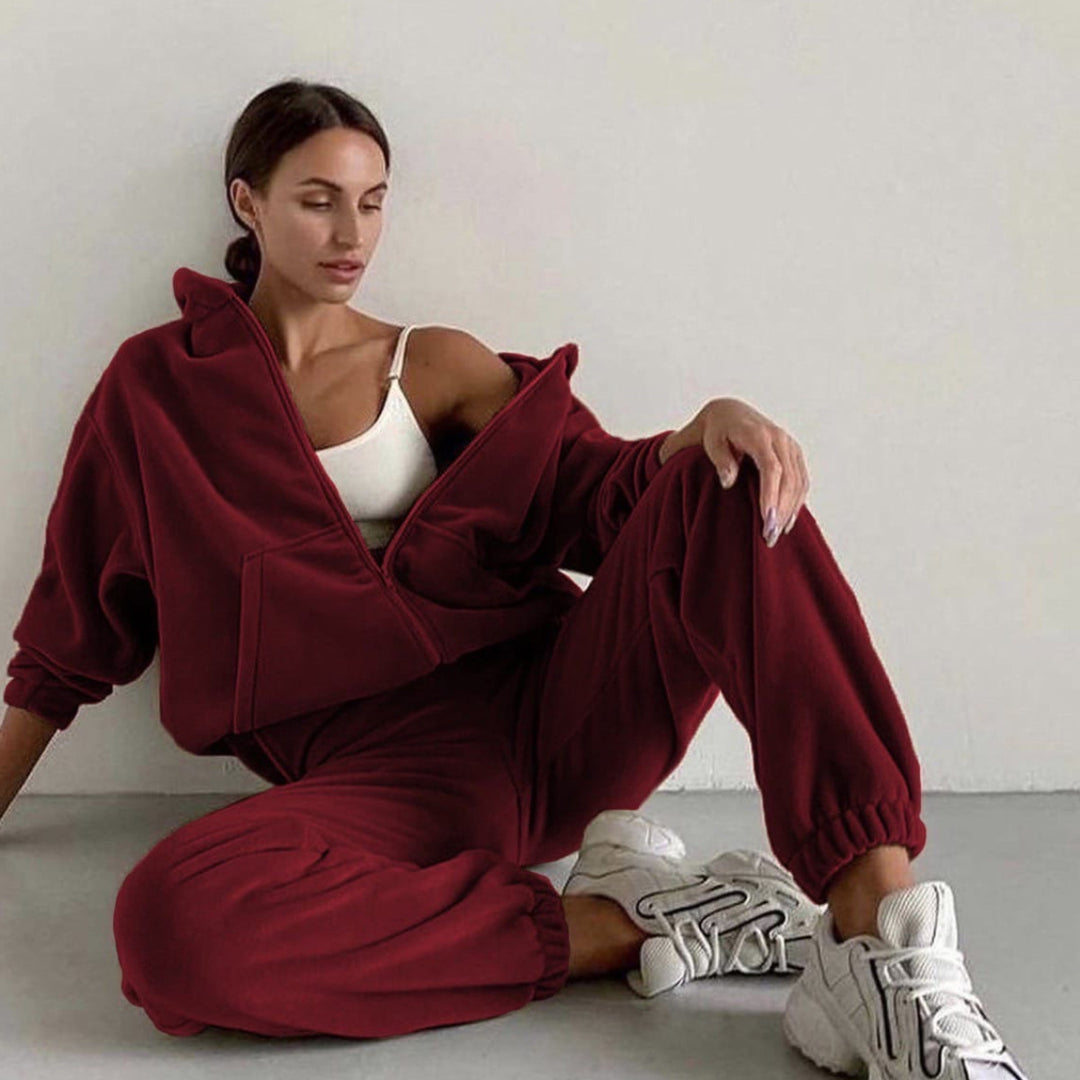Damen oversized Hoodie mit Kängurutasche und Cargo-Jogginghose Set Drune