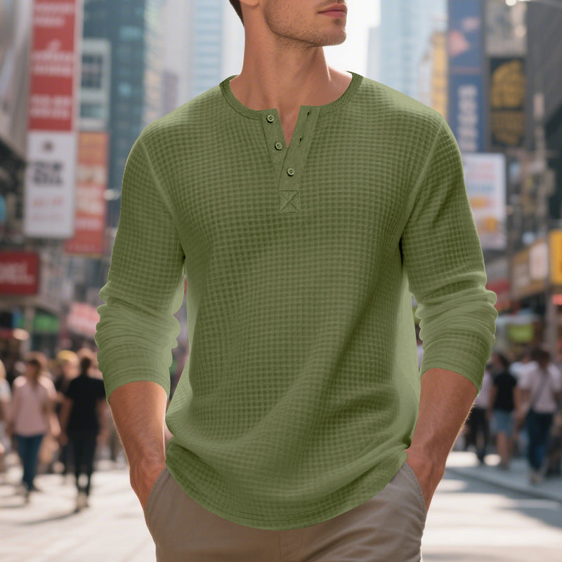 Herren nan thermoregulierendes Waffel-Thermalshirt mit Kurzknopfleiste und gerundetem Saum Drune