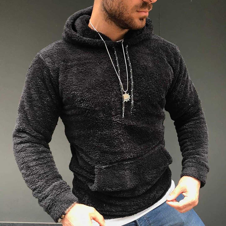 Herren nan Teddy-Plüsch Kapuzenpullover mit schmaler Passform und Kängurutasche Drune