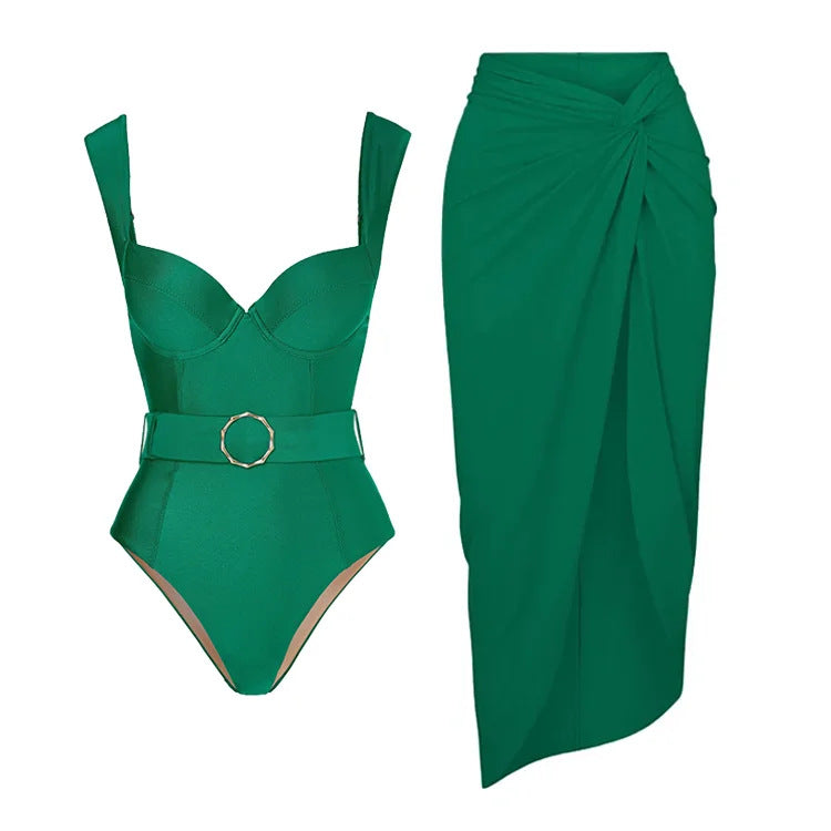 Damen eleganter Badeanzug mit taillierten Rock Drune