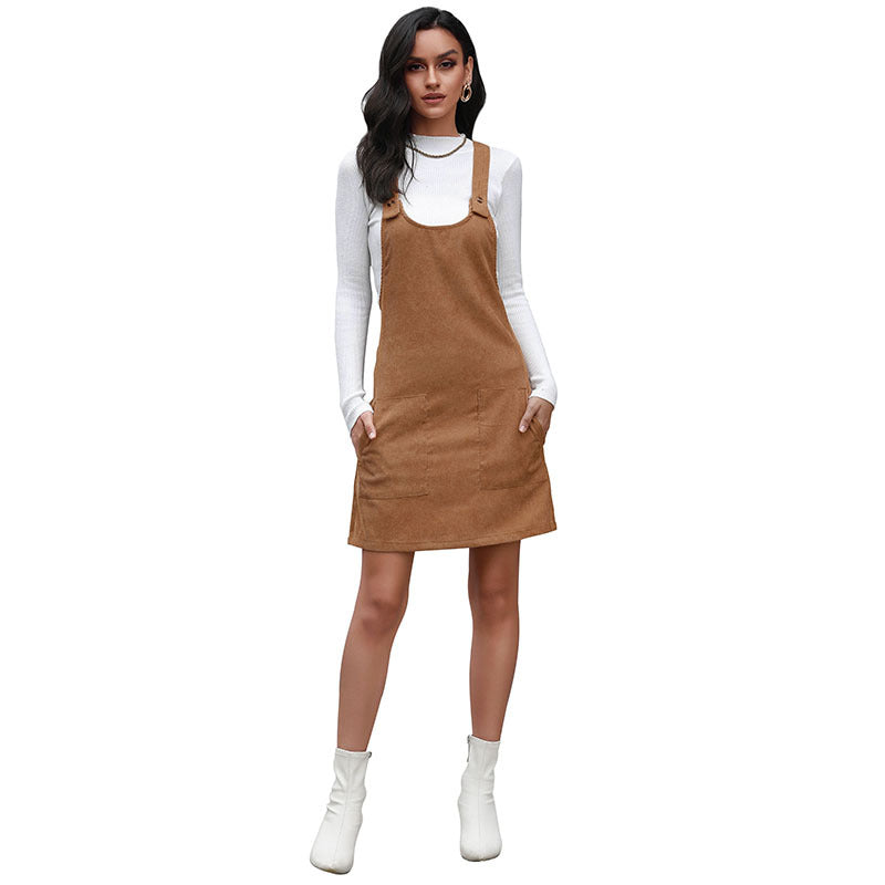 Damen Latzkleid mit praktischen Taschen und verstellbaren Trägern Drune