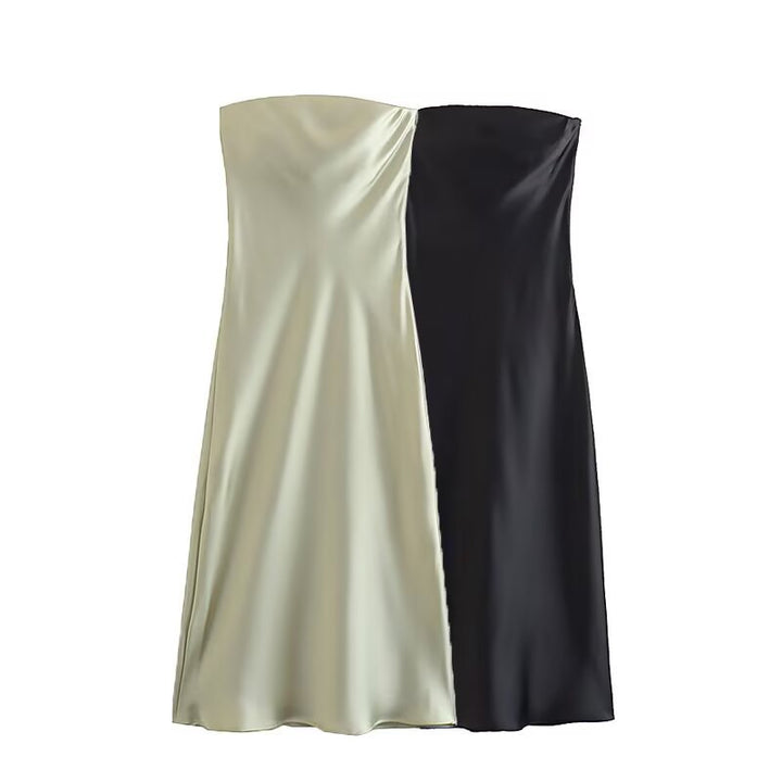 Damen langes Abendkleid im eleganten Satin-Look mit trägerlosem Design Drune