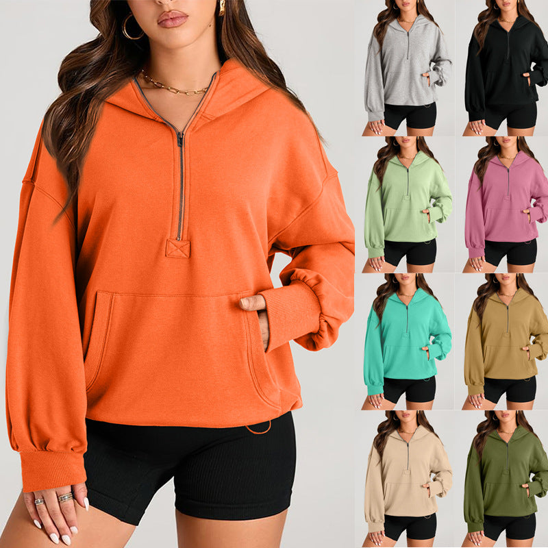 Damen Oversize-Halbzip-Hoodie mit Tunnelzug und Kängurutasche Drune