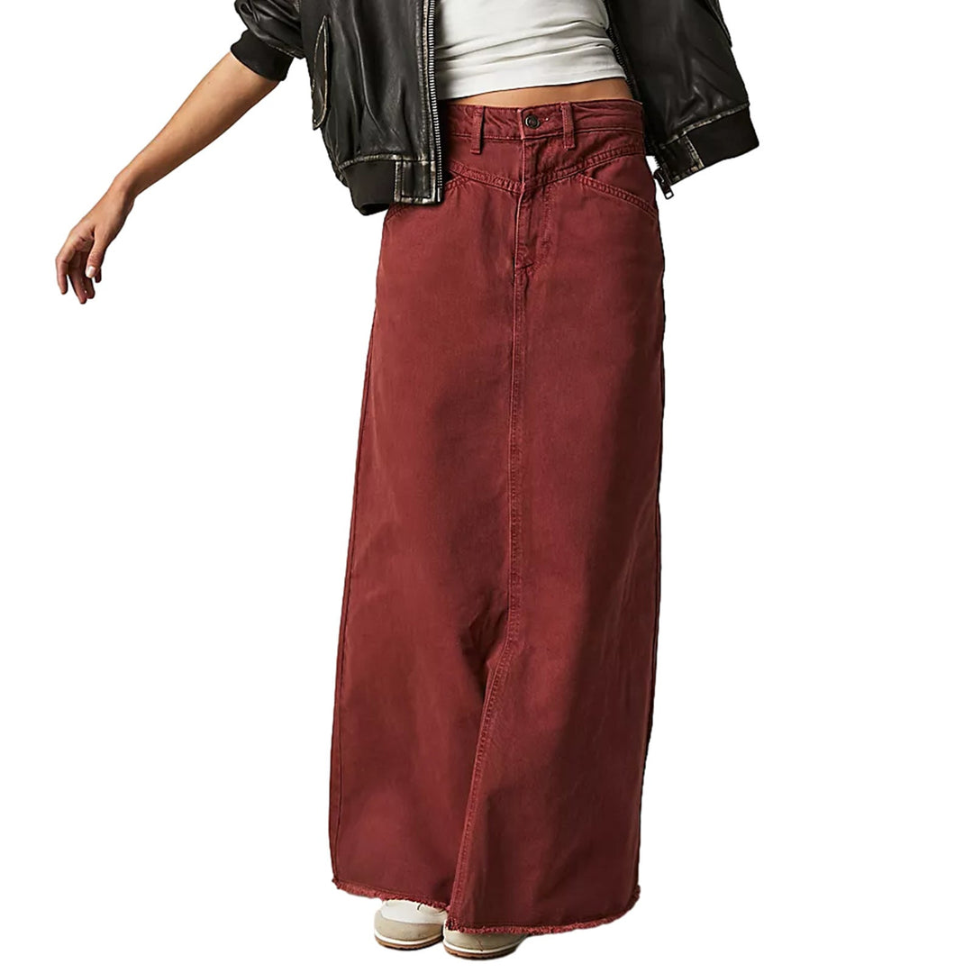 Damen Langer Denim-Rock mit hoher Taille und Taschen
