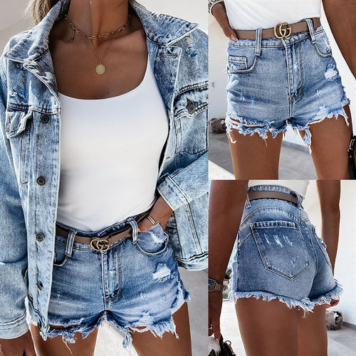 Damen Destroyed Denim-Shorts Drune