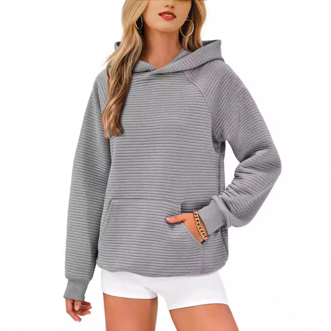 Damen modischer Kapuzenpullover mit strukturiertem Oberflächenmuster Drune
