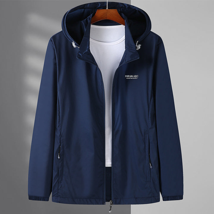 Herren Ultraleichte Packbare Kapuzen-Outdoorjacke mit Zwei-Wege-Reißverschluss Drune