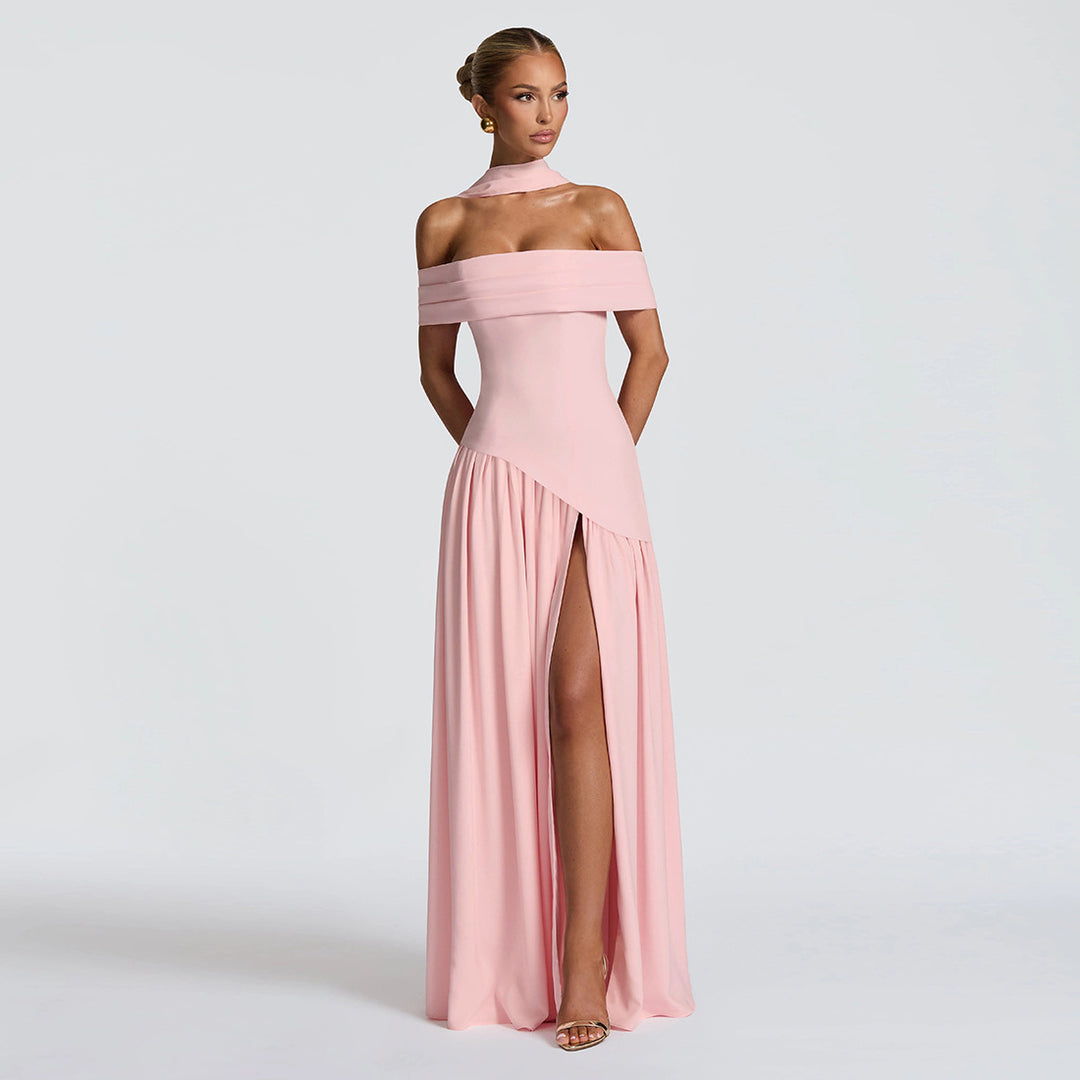 Damen Abendkleid mit schickem Schulterfreies Design und hohem Schlitz Drune