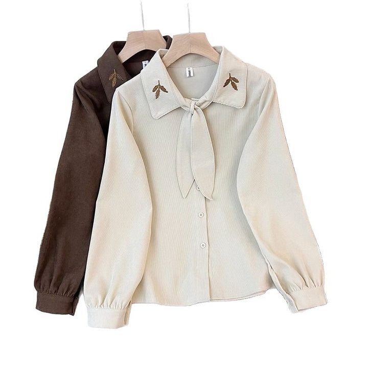 Damen elegante Bluse mit Schleifenkragen Drune