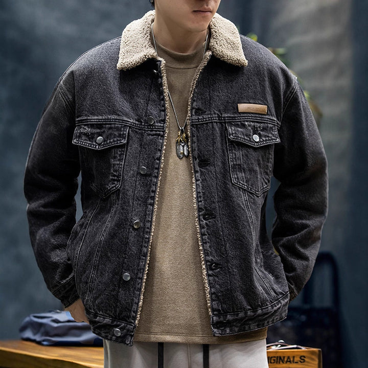Herren Lässige Jeansjacke mit Teddyfutter Drune