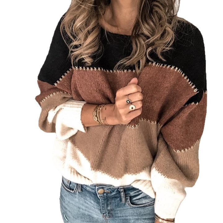 Damen Strickpullover mit moderner Farbblock-Optik und lässigem Schnitt Drune