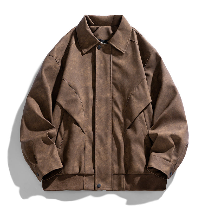Herren Designer Kunstlederjacke mit strukturiertem Kragen Drune