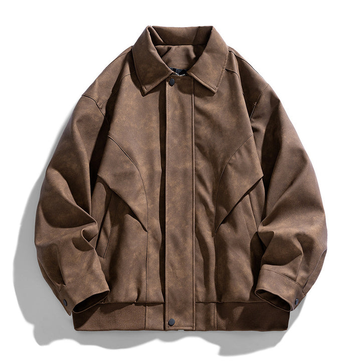 Herren Designer Kunstlederjacke mit strukturiertem Kragen Drune