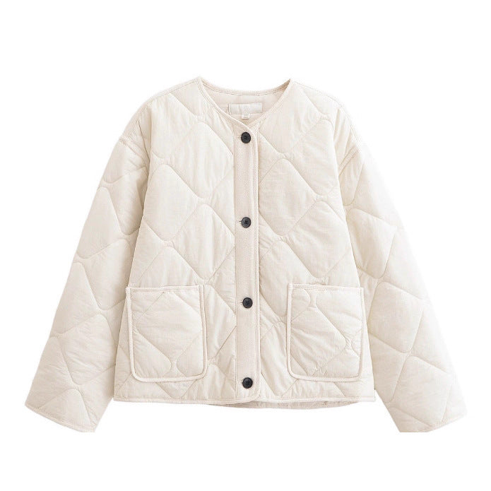 Damen 20+ gesteppte Overshirt-Jacke mit Rundhals, durchgehender Knopfleiste und aufgesetzten Taschen Drune
