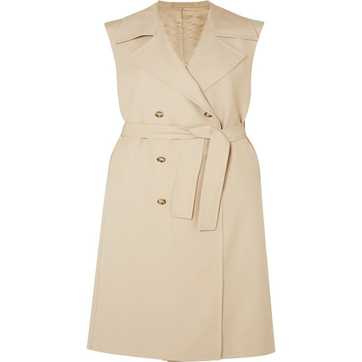Damen ärmelloser Wickel-Trenchcoat aus Baumwollmix mit doppelreihiger Knopfleiste und Taillengürtel Drune