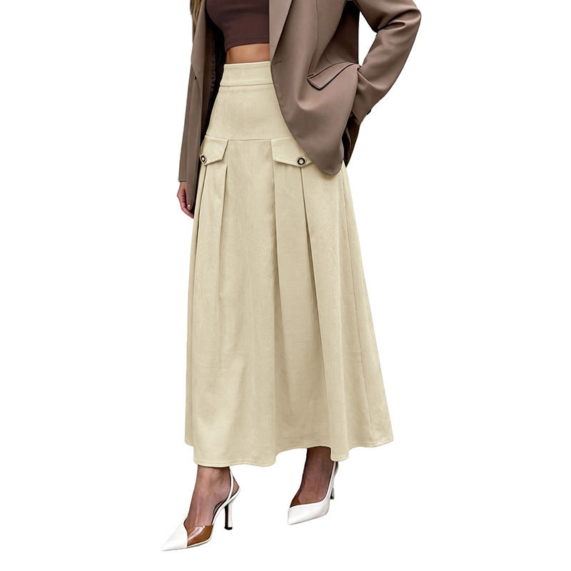 Damen Eleganter Plisseerock mit tiefem Bund und Taschen Drune
