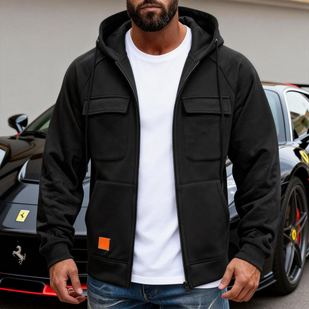 Herren Kapuzenjacke mit durchgehendem Reißverschluss, Brustklappen und moderner Slim‑Fit-Silhouette Drune