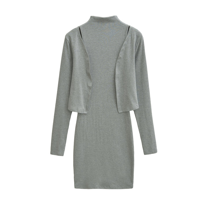 Damen Figurnahes Midikleid mit integriertem Bolero und Stehkragen Drune