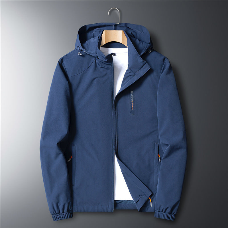 Herren Leichte Softshelljacke mit Kapuze wasserdichter Membran und Reißverschlusstaschen Drune