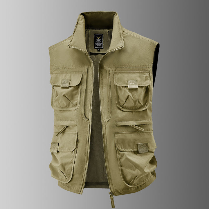 Herren Outdoor-Utilityweste mit Mehrfach-Taschen, verstärkten Einsätzen und Frontreißverschluss Drune