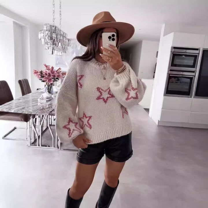 Damen modischer Strickpullover mit Sternenmotiv und kuscheliger Passform Drune