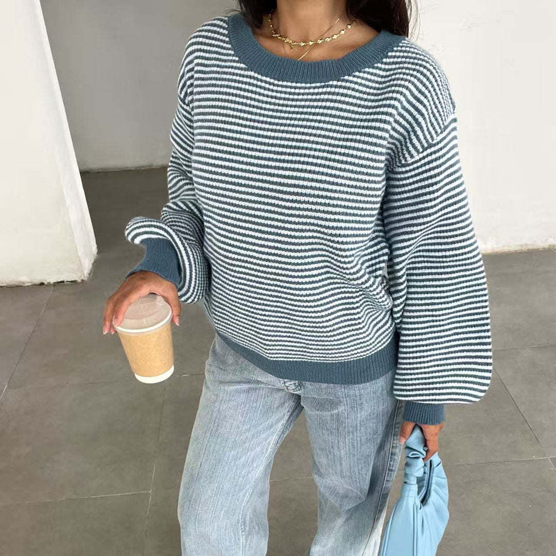 Damen Feinstrick-Pullover mit weitem U-Boot-Ausschnitt, ausgestellten Ärmeln und Intarsia-Blütenmotiv Drune