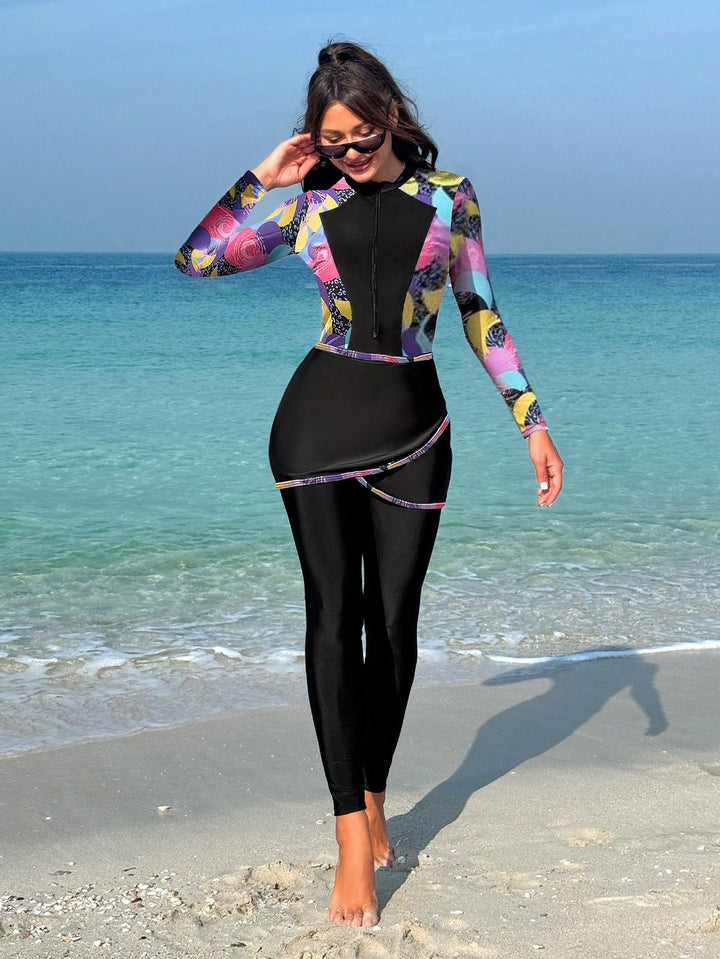 Damen modischer Langarm-Surfsuit mit Wickeldesign Drune