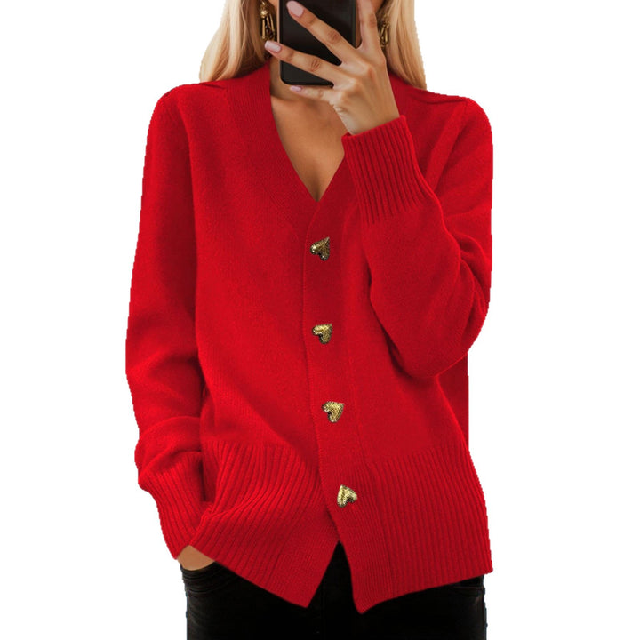 Damen nan lockerer Strickcardigan mit Herzknöpfen und geripptem Saum Drune