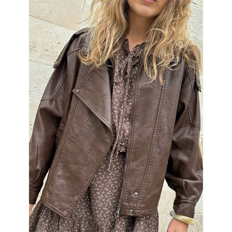 Damen Trendige Lederjacke im urbanen Stil Drune