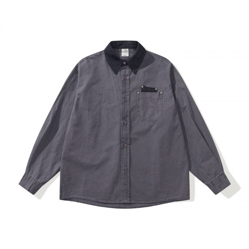 Herren Oversize Hemdjacke mit Cordkragen, Brusttasche und Nieten-Detail Drune