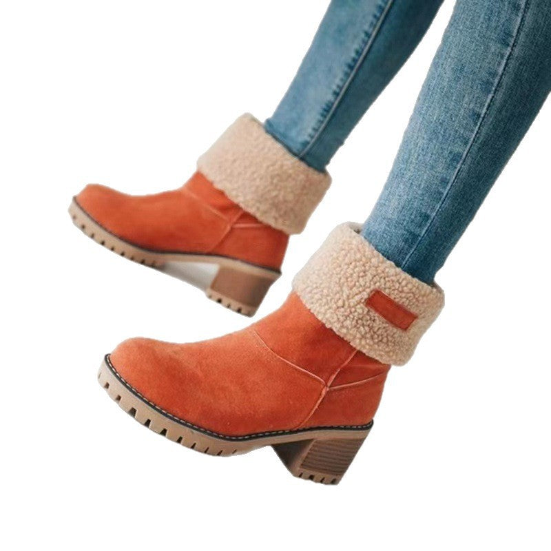Damen Gefütterte Ankle-Boots mit Lammfell-Umschlag und profiliertem Blockabsatz Drune