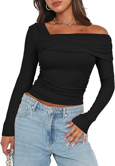 Damen Off-Shoulder Langarmshirt Drune