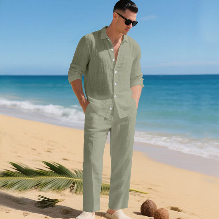 Herren leichtes Leinen-Outfit mit stilvollem Hemd und eleganter Hose Drune
