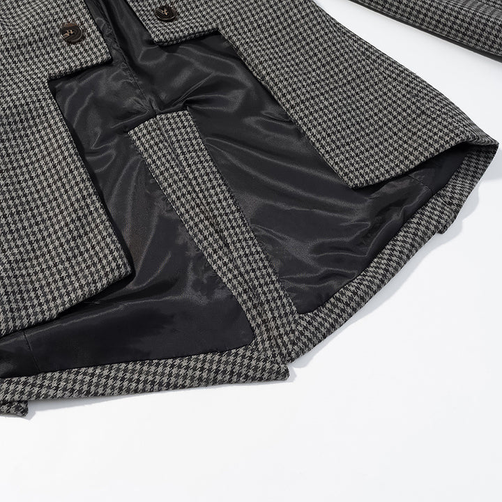 Damen Zweireihiger Hahnentritt-Blazer mit asymmetrischem Schwalbenschwanz-Saum Drune
