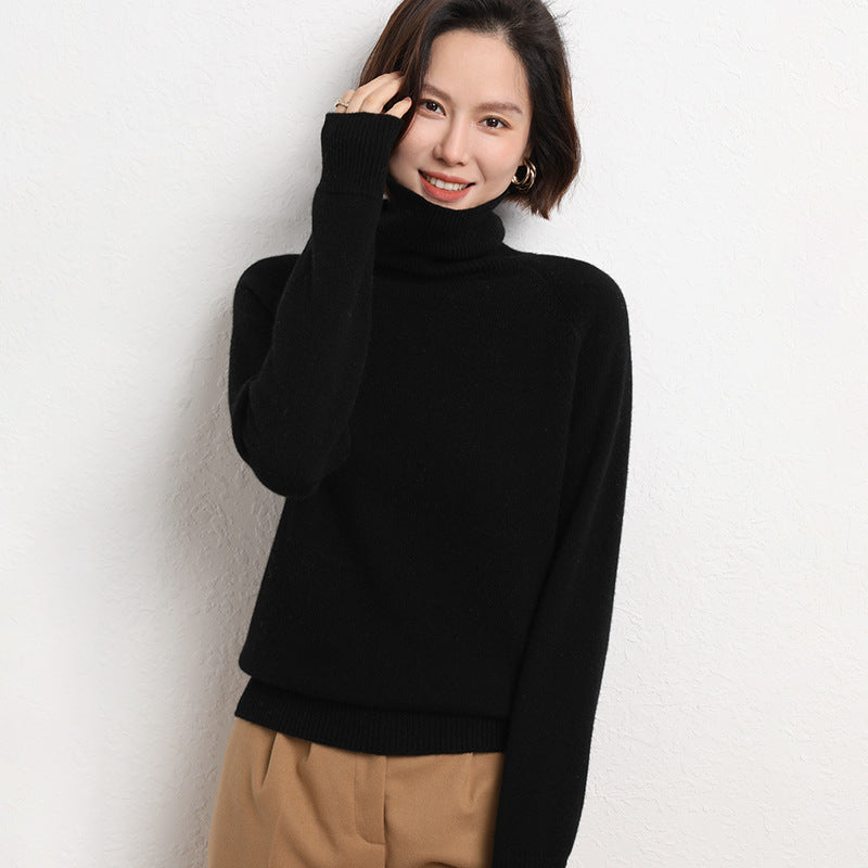 Damen Schlanker Rollkragenpullover aus feinem Strick mit Raglanärmeln Drune