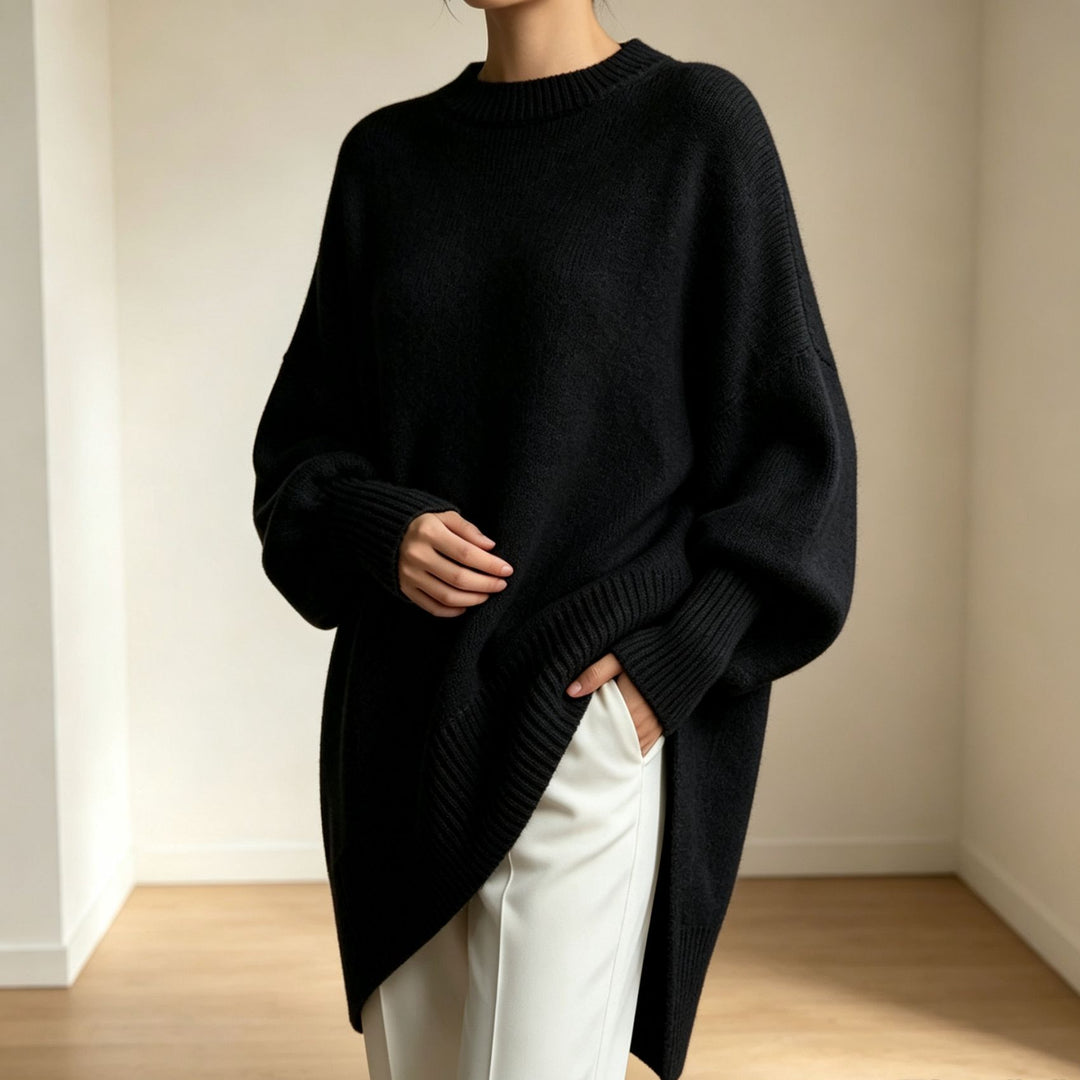 Damen Oversize Longline Feinstrick-Pullover mit Raglanärmeln und geripptem Saum Drune