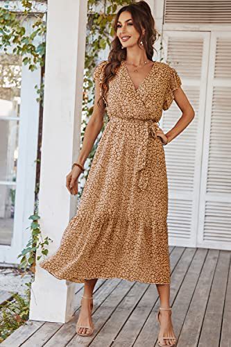 Damen Maxikleid mit tiefem V-Ausschnitt und schwingendem Rock Drune