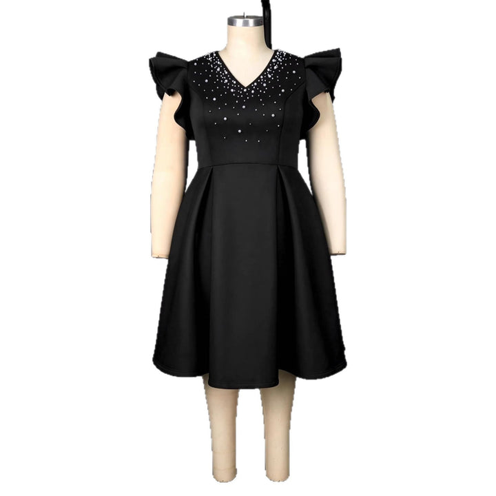 Damen A-Linien Kleid mit glitzernden Perlen und voluminösen Ärmeln Drune