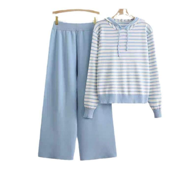 Damen gestreiftes Freizeitset mit Kapuze und weitem Schnitt Drune