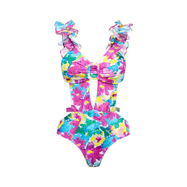 Damen Bikiniset mit voluminösen Rüschendetails und fließendem Maxi-Rock Drune