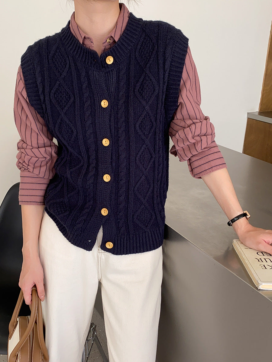 Damen Strickweste mit dekorativen Knopfdetails Drune