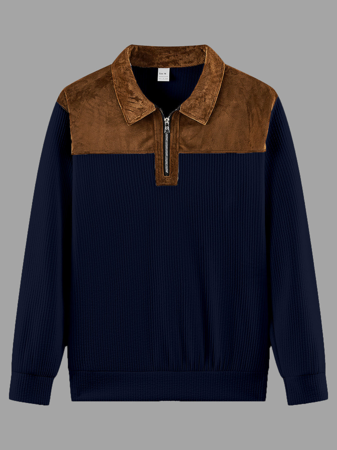 Unisex nan feinstrukturierter Strickpullover mit halbem Reißverschlusskragen und Samtbesatz Drune