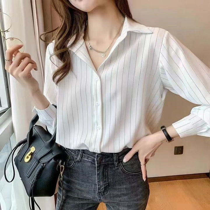Damen stilvolle Bluse mit feinem Streifenmuster Drune